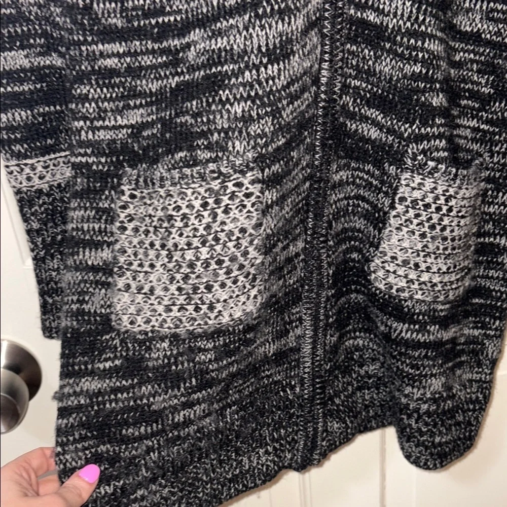 Long Knit Hooded Zip Sweater Cardigan - Black and Gray
